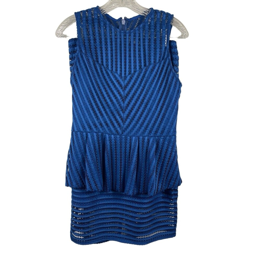 New York & Co Blue Two Piece Skirt Set Eyelet Open Sleeveless Peplum Size S